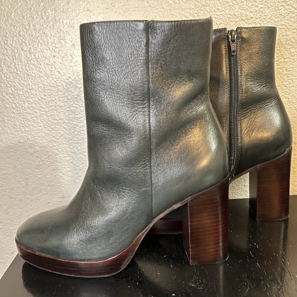 New Anthropologie Green Leather High Heeled Boots